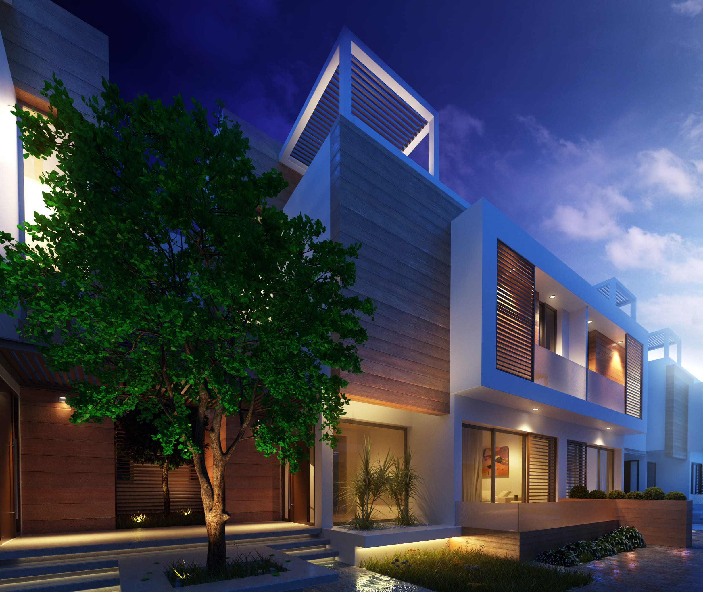Vista nocturna Residencial Villa Mercedes